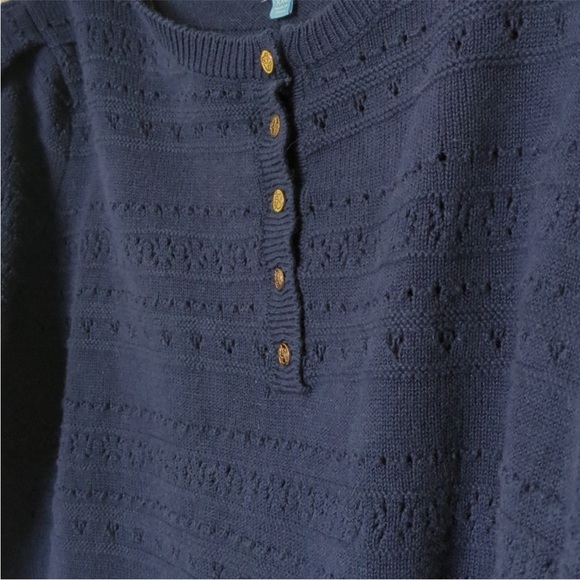 Draper James - Navy Blue Puff Sleeve Pointelle Henley Sweater - XXL - Picture 5 of 7